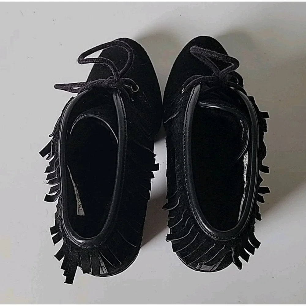Tory Burch Hillary Fringed Suede Shearling‎ Lace Up Heeled Ankle Boots 8M Boho